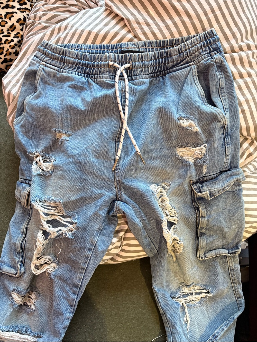 Bluenotes Light Blue Distressed Denim Cargo Jeans